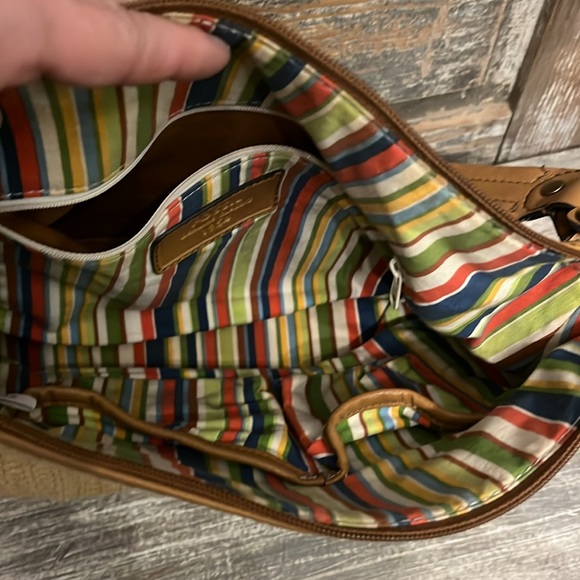 Fossil Woven Shoulder Bag
Purse Beige Leather Trim
Striped Lining - Picture 9 of 12